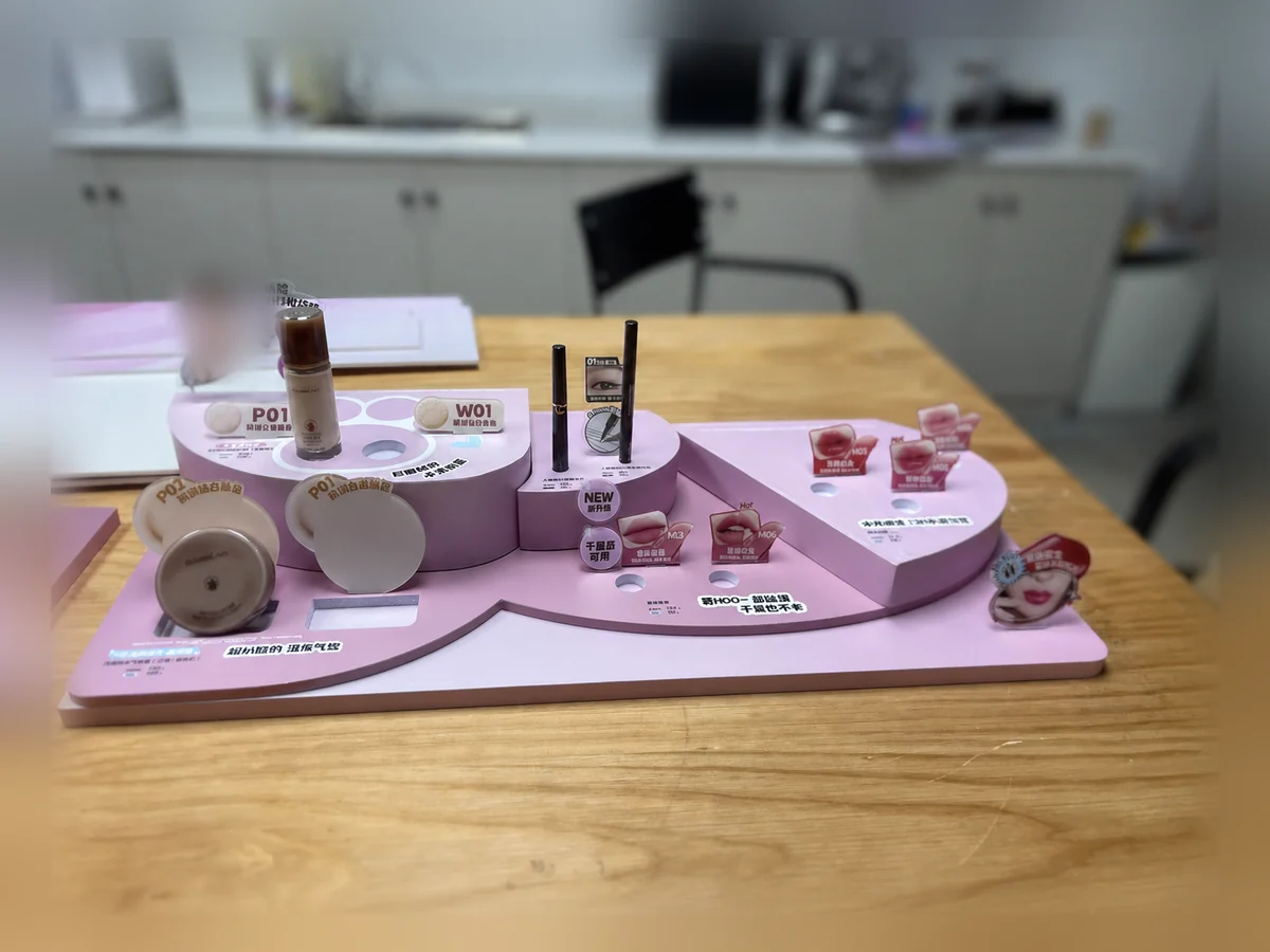 Finished multi-level beauty counter display