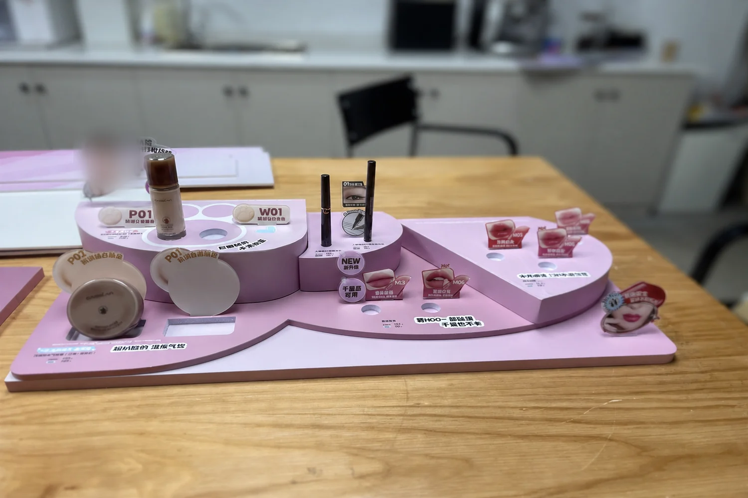 Finished multi-level beauty counter display