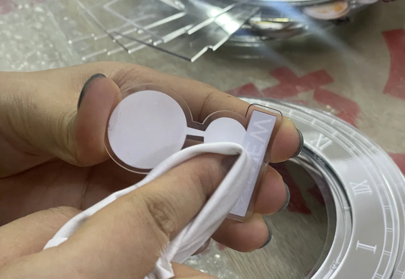 Display components being checked during assembly